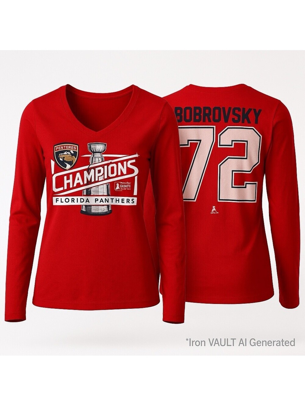 Sergei Bobrovsky Womens Small Red Shirt Florida Panthers Stanley Cup Long Sleeve